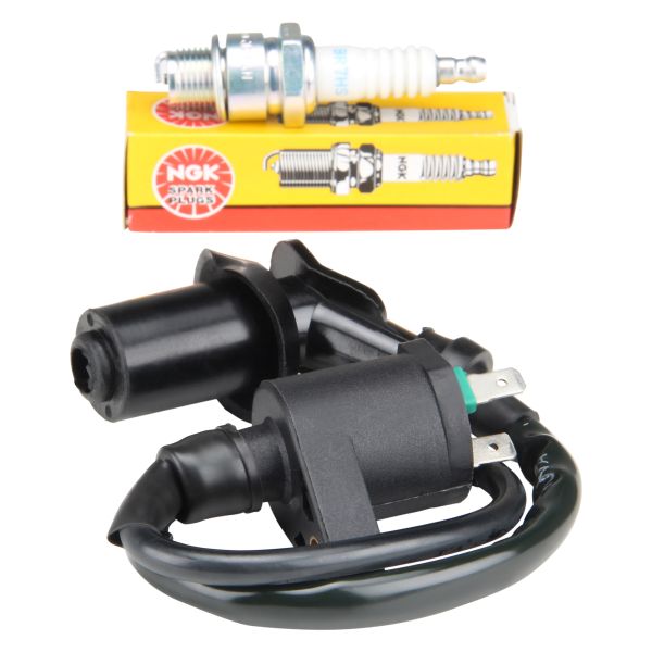 Zündspule + Zündkerzenstecker + Zündkerze NGK BR7HS für Peugeot Speedfight 1 2 / Zenith / Vivacity / TKR / Elyseo (105848)