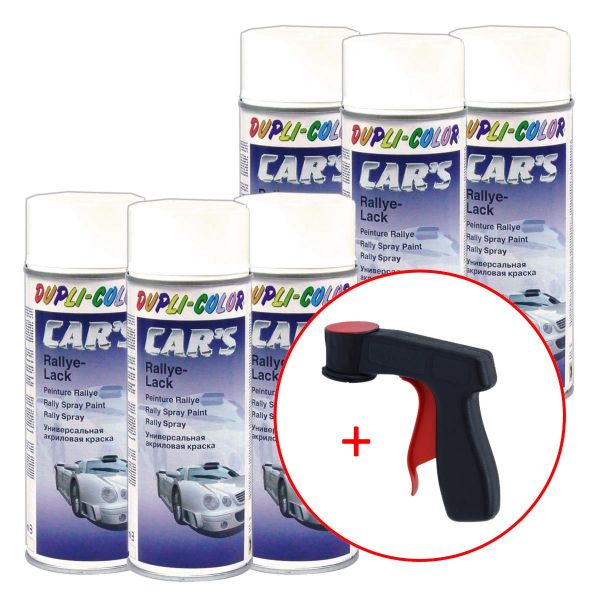 Dupli-Color Car's Rallye Lack Lackspray weiß matt 6x 400 ml. + 1 Spraydosen Handgriff (DU6519536s731)