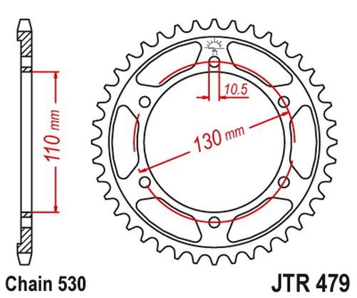 Kettenrad hinten 43 Zähne Teilung 530 Typ R479-43 für Kawasaki GPX 600 R, MZ 1000, Suzuki GSX-R 1000 (110488)