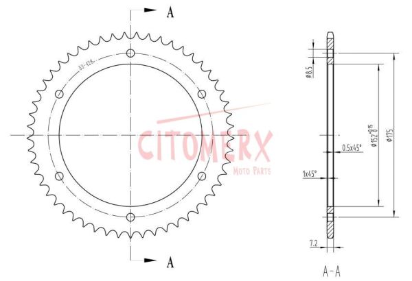 Kettenrad hinten 53 Zähne 428er Teilung für Yamaha DT 125 R RH RE X WR, 4BL DE032, DE072 (111053)